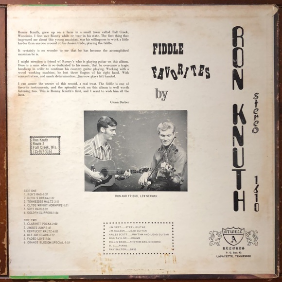 Ron Knuth Fiddle Favorites Viny Lp '71 - Picture 3 of 6